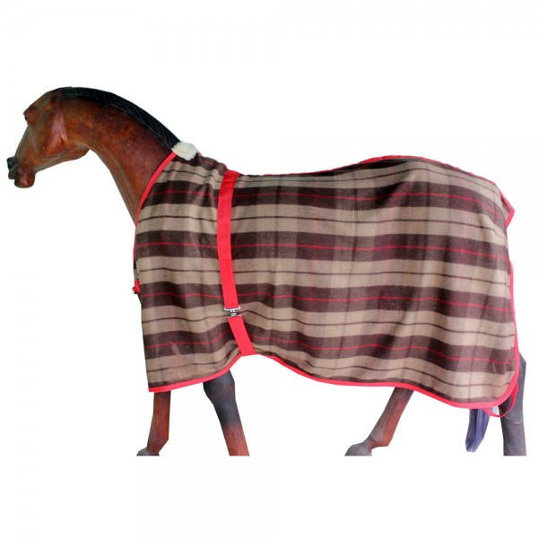 Horse Woolen Rug in Beige/Brown and Maroon Chk
