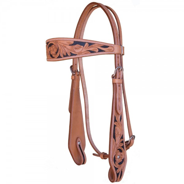 Western Headstall Two Toned Tooled Black Background
