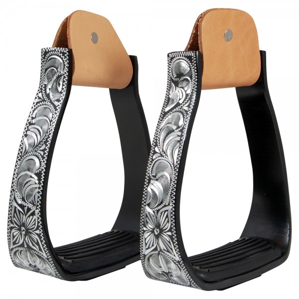 Western Padded Stirrup with Silver Engraving