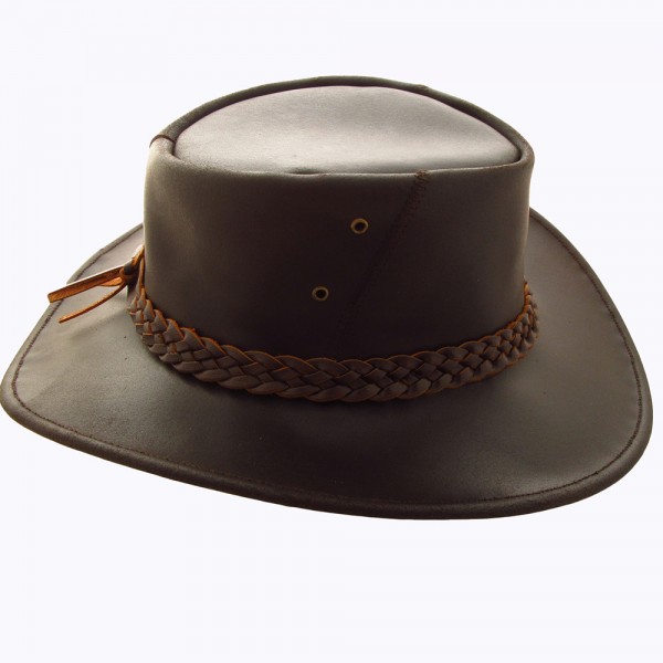 SRV LEATHER HAT WITH BRAIDED LEATHER BAND